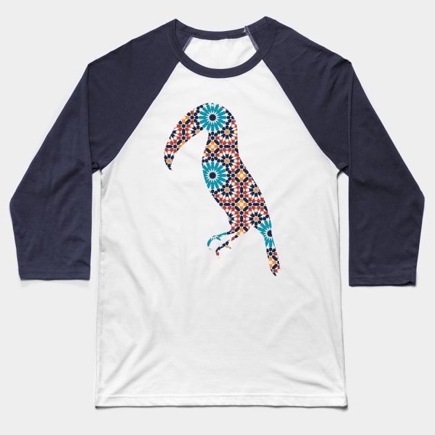 Toucan Silhouette with Pattern Baseball T-Shirt by deificusArt